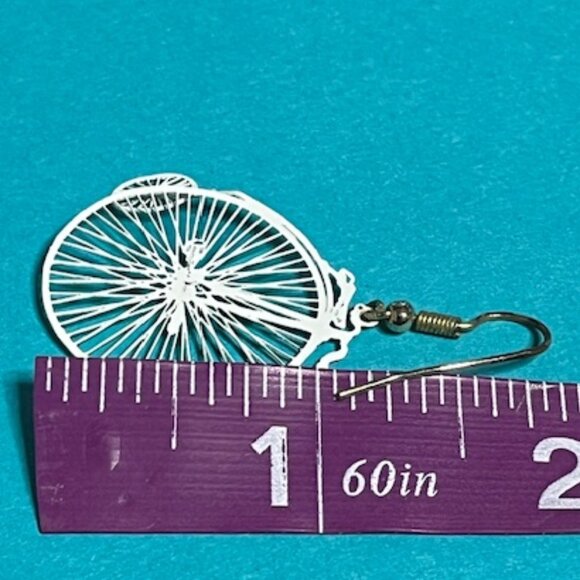 White Colored Old Fashioned Style Bicycle Pierced Earrings 2"x1.25" - Picture 13 of 14
